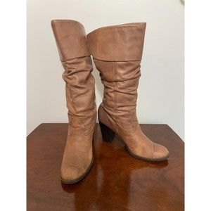 Maripe Women's Sz 9 Brown Rancho Boot Over the Calf Pull On Leather Heeled